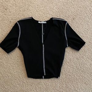 Zara White stitching short sleeve crop top